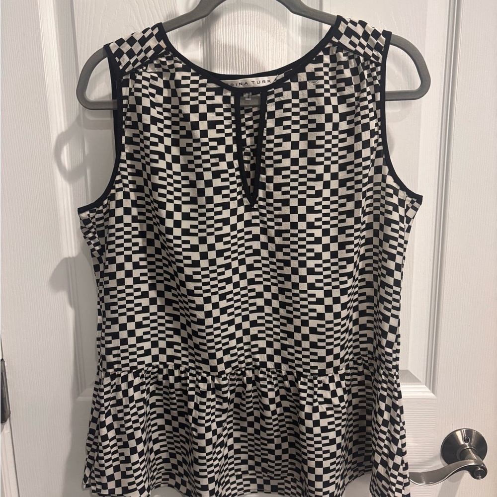 Trina Turk Monochrome Checkered Blouse